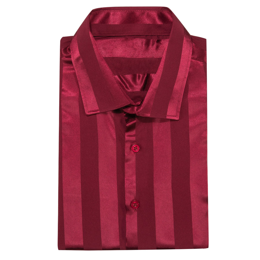 Deep Red Striped Shiny Satin Dress Shirt shirt    - Sophisticated Gentlemen