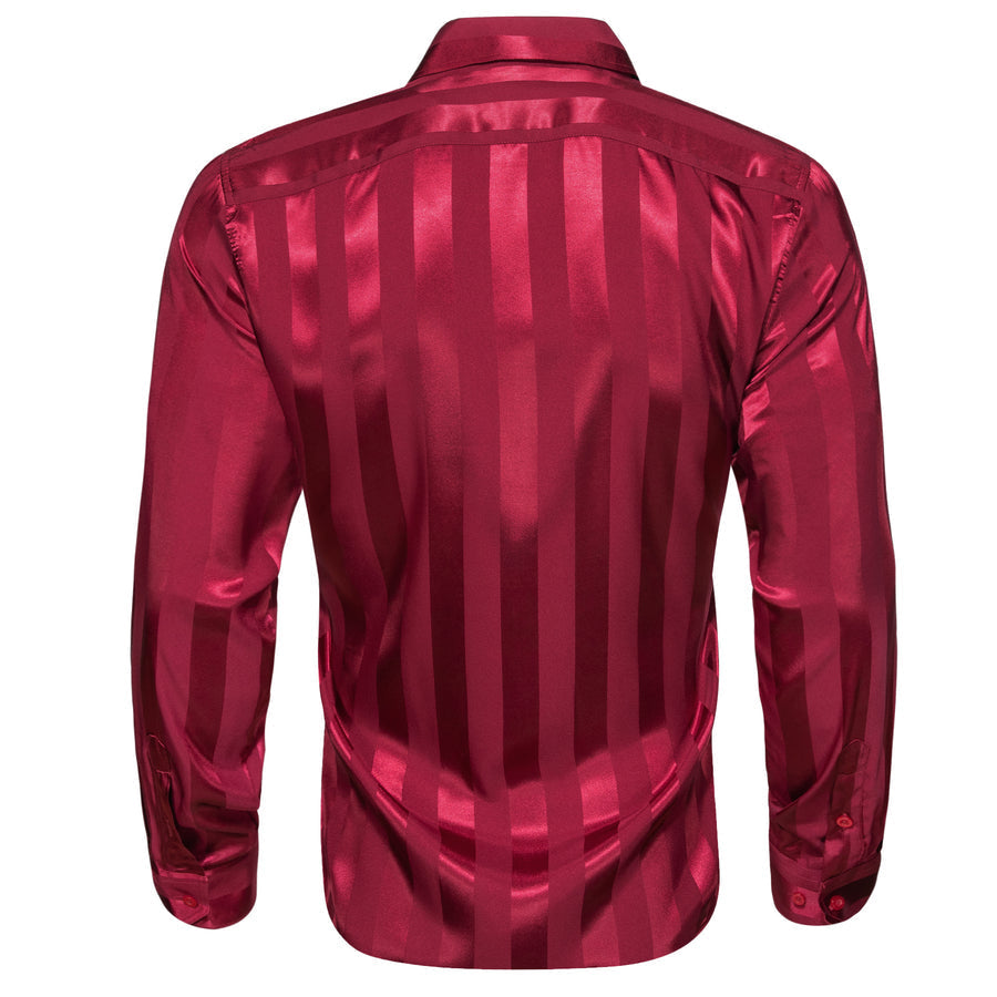 Deep Red Striped Shiny Satin Dress Shirt shirt    - Sophisticated Gentlemen