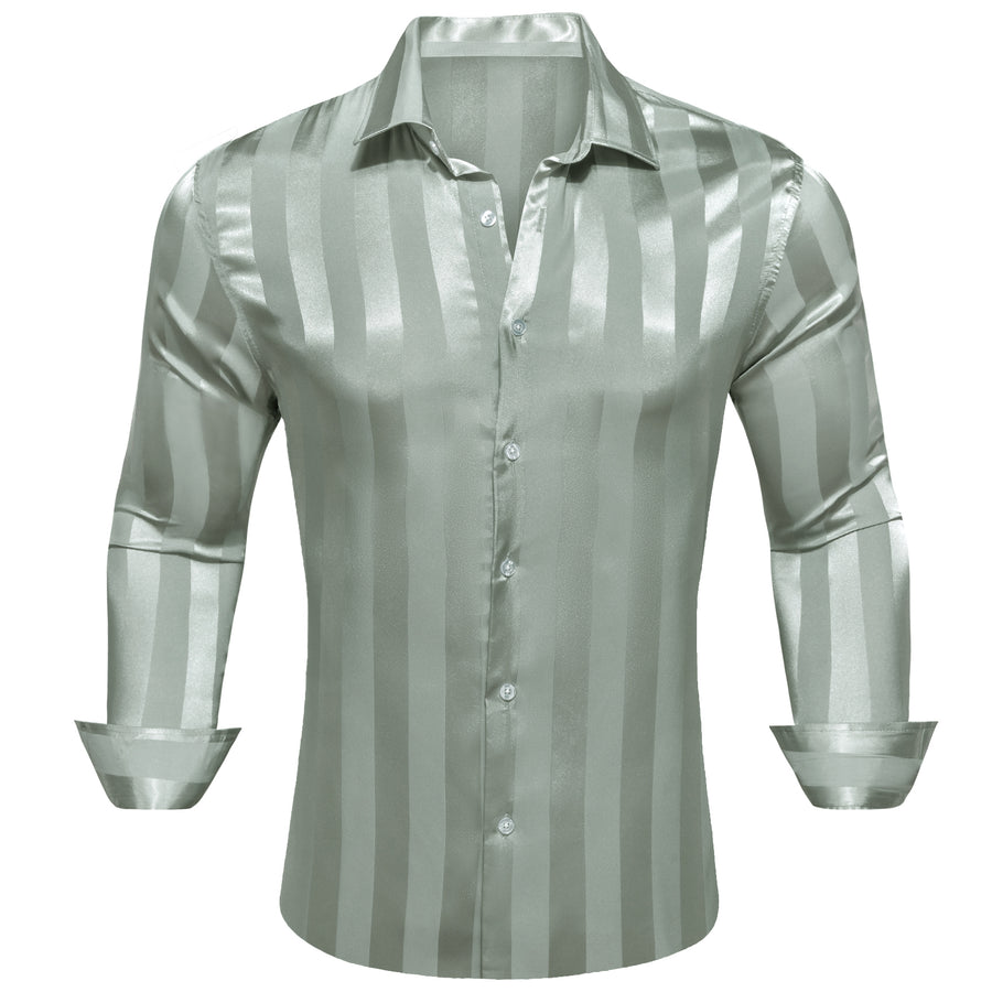 Bean Green Striped Shiny Satin Dress Shirt shirt    - Sophisticated Gentlemen