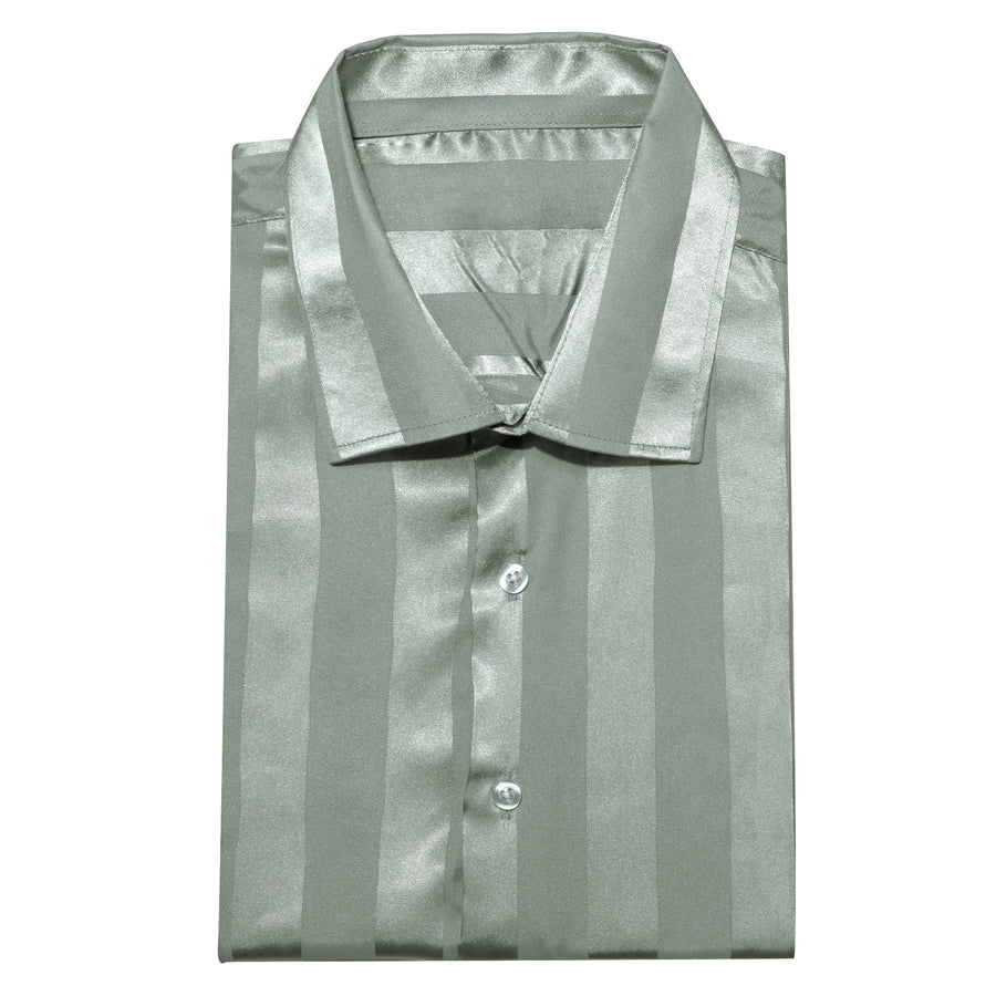 Bean Green Striped Shiny Satin Dress Shirt shirt    - Sophisticated Gentlemen