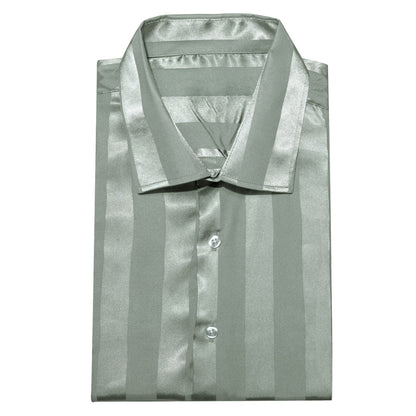 Bean Green Striped Shiny Satin Dress Shirt shirt    - Sophisticated Gentlemen