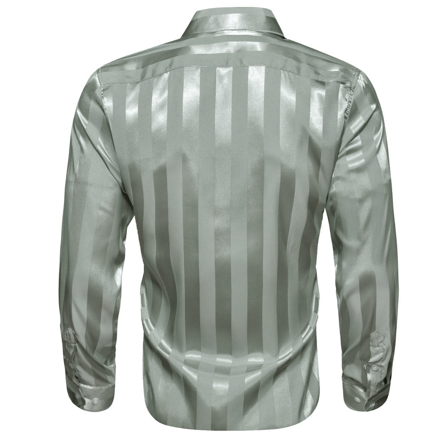 Bean Green Striped Shiny Satin Dress Shirt shirt    - Sophisticated Gentlemen