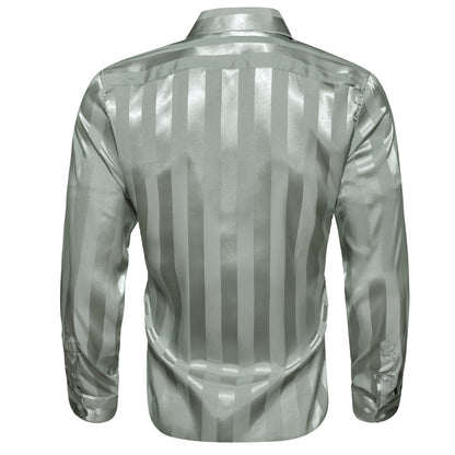 Bean Green Striped Shiny Satin Dress Shirt shirt    - Sophisticated Gentlemen
