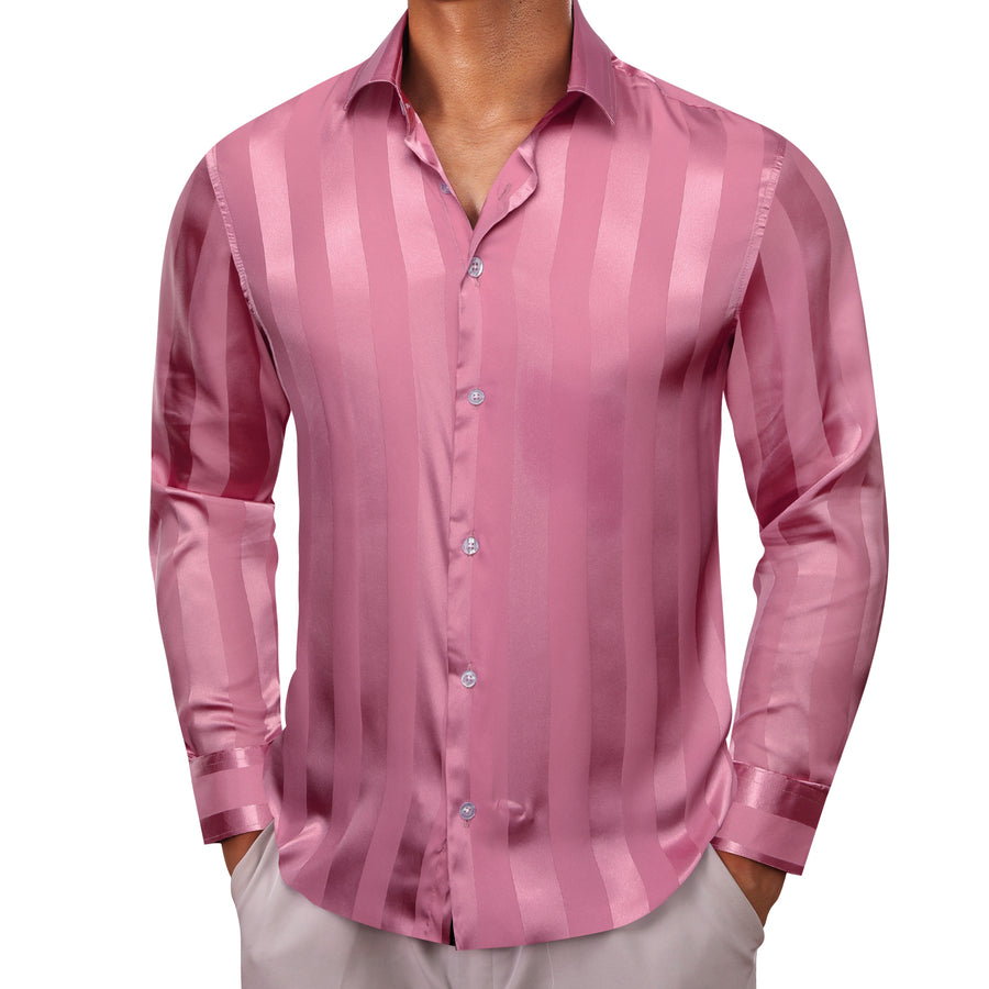 Blush Pink Striped Shiny Satin Dress Shirt shirt S   - Sophisticated Gentlemen