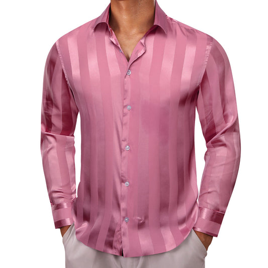 Blush Pink Striped Shiny Satin Dress Shirt shirt S   - Sophisticated Gentlemen