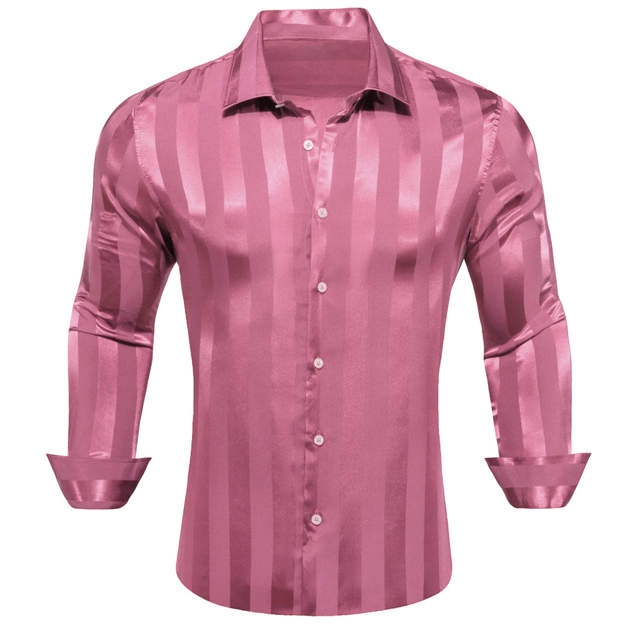 Blush Pink Striped Shiny Satin Dress Shirt shirt    - Sophisticated Gentlemen