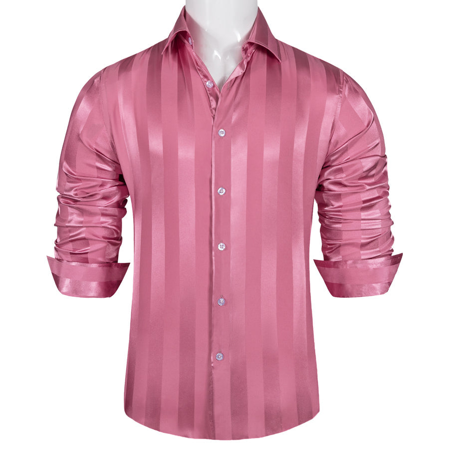 Blush Pink Striped Shiny Satin Dress Shirt shirt    - Sophisticated Gentlemen
