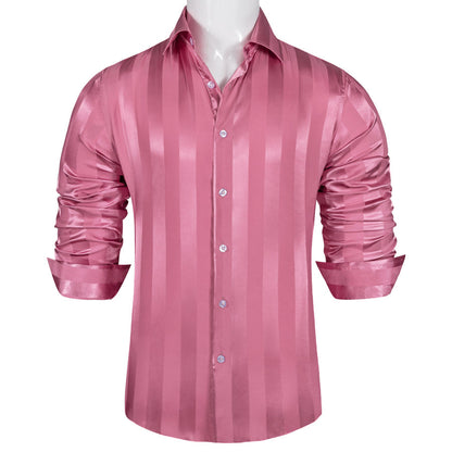 Blush Pink Striped Shiny Satin Dress Shirt shirt    - Sophisticated Gentlemen