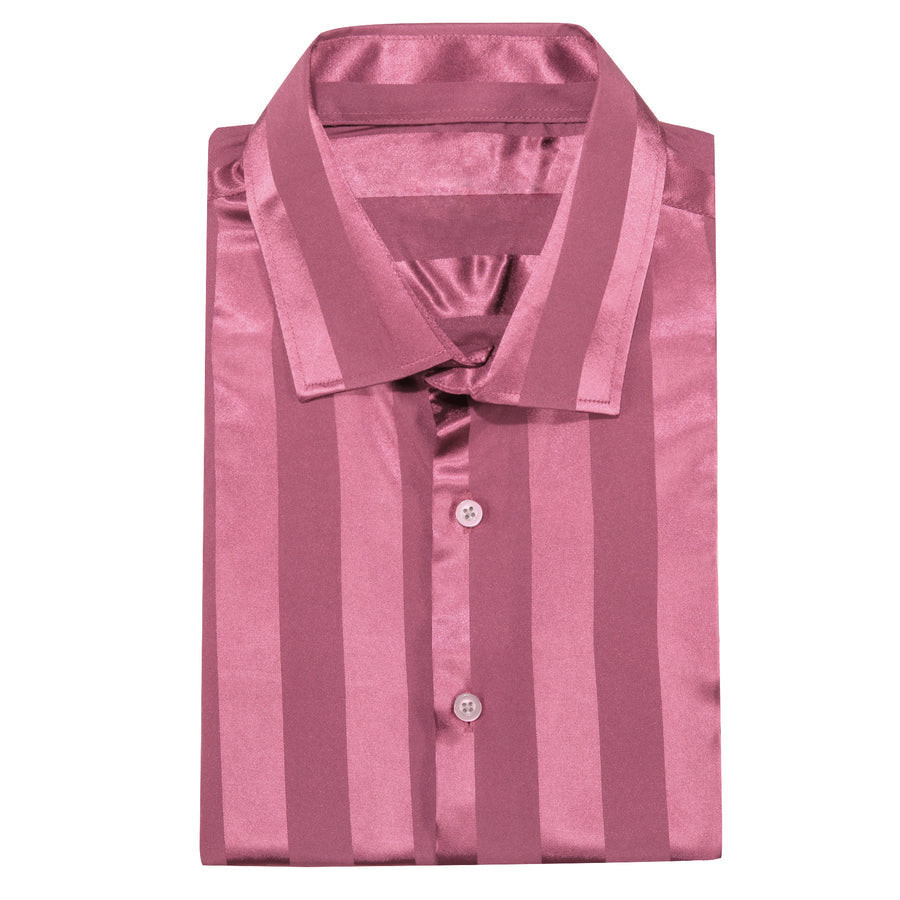 Blush Pink Striped Shiny Satin Dress Shirt shirt    - Sophisticated Gentlemen