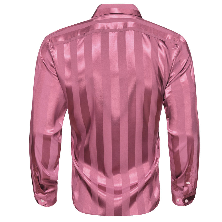 Blush Pink Striped Shiny Satin Dress Shirt shirt    - Sophisticated Gentlemen
