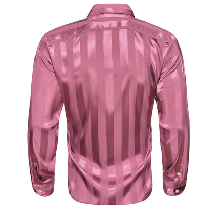 Blush Pink Striped Shiny Satin Dress Shirt shirt    - Sophisticated Gentlemen