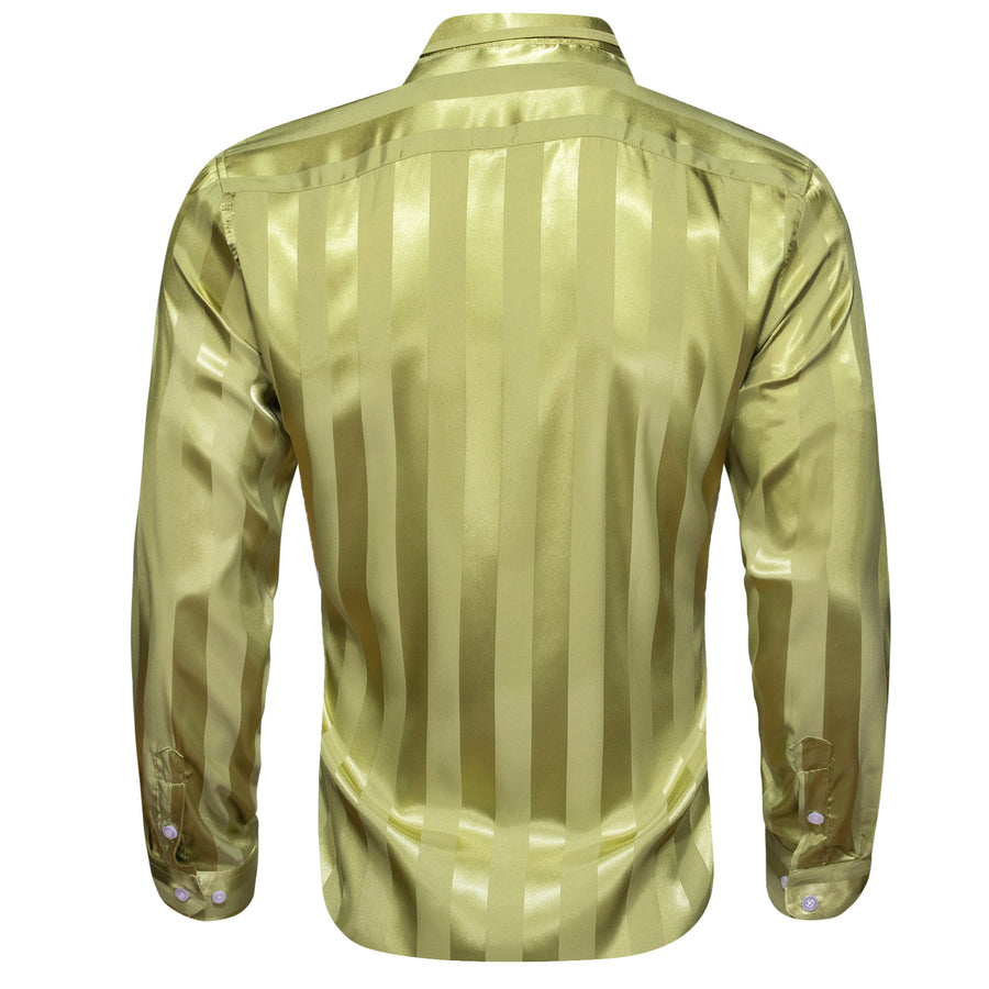 Olive Green Striped Shiny Satin Dress Shirt shirt    - Sophisticated Gentlemen