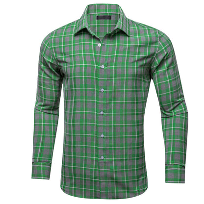 Green Gray Plaid Dress Shirt shirt S   - Sophisticated Gentlemen