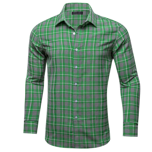Green Gray Plaid Dress Shirt shirt S   - Sophisticated Gentlemen