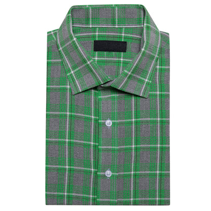 Green Gray Plaid Dress Shirt shirt    - Sophisticated Gentlemen