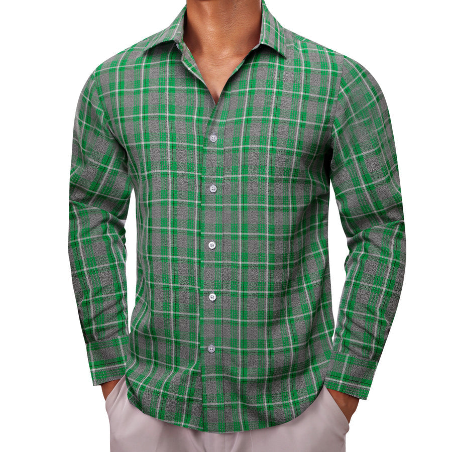 Green Gray Plaid Dress Shirt shirt    - Sophisticated Gentlemen