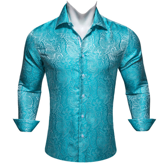 Blue Green Paisley Dress Shirt shirt S   - Sophisticated Gentlemen