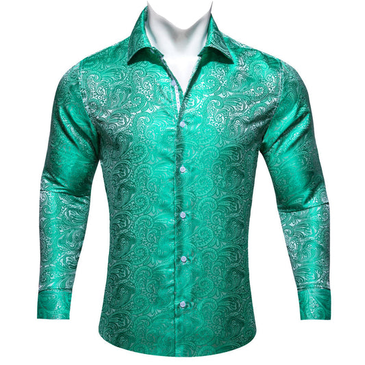 Blue Green Paisley Men's Dress Shirt shirt S   - Sophisticated Gentlemen