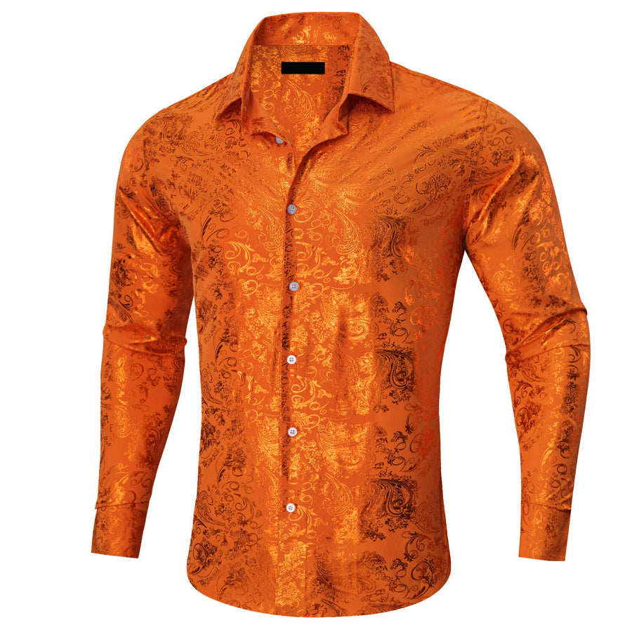 Orange Floral Fire Silk Dress Shirt shirt    - Sophisticated Gentlemen