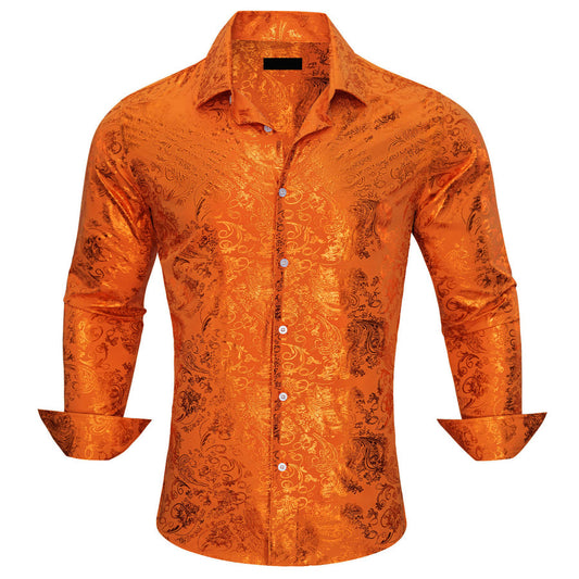 Orange Floral Fire Silk Dress Shirt shirt S   - Sophisticated Gentlemen