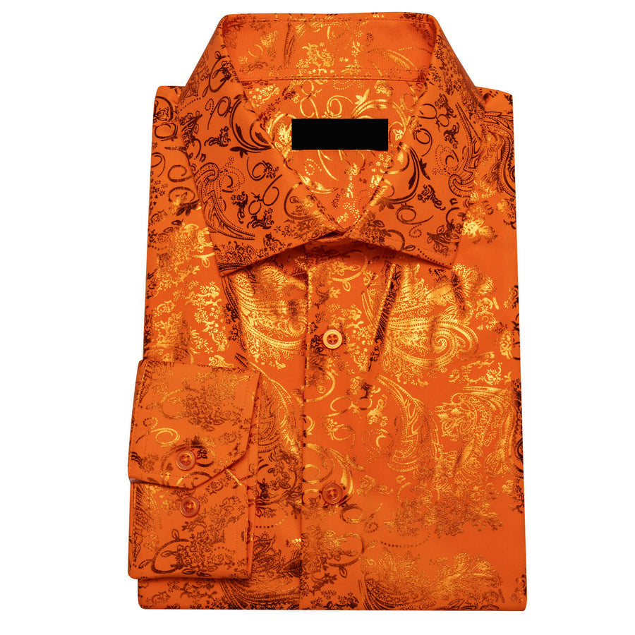 Orange Floral Fire Silk Dress Shirt shirt    - Sophisticated Gentlemen
