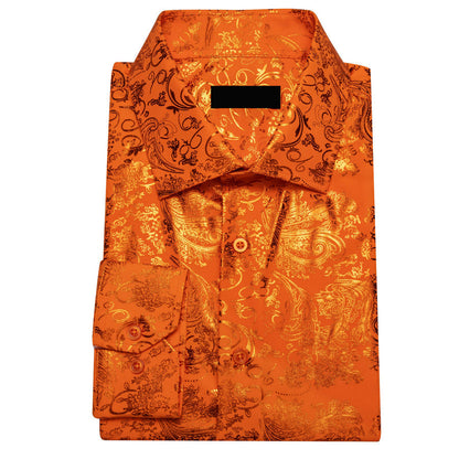Orange Floral Fire Silk Dress Shirt shirt    - Sophisticated Gentlemen