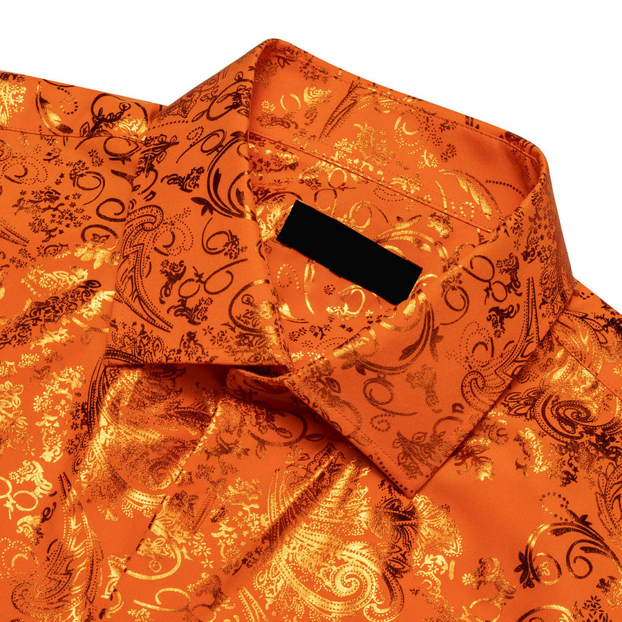 Orange Floral Fire Silk Dress Shirt shirt    - Sophisticated Gentlemen