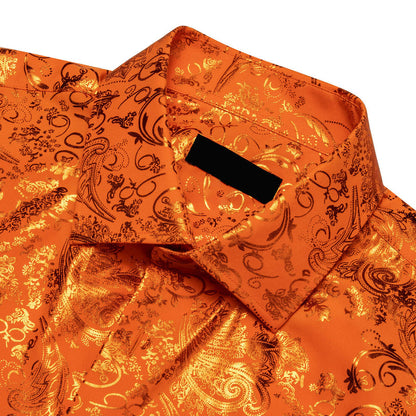 Orange Floral Fire Silk Dress Shirt shirt    - Sophisticated Gentlemen