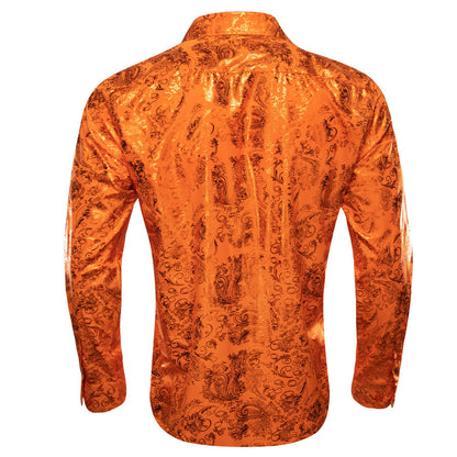 Orange Floral Fire Silk Dress Shirt shirt    - Sophisticated Gentlemen