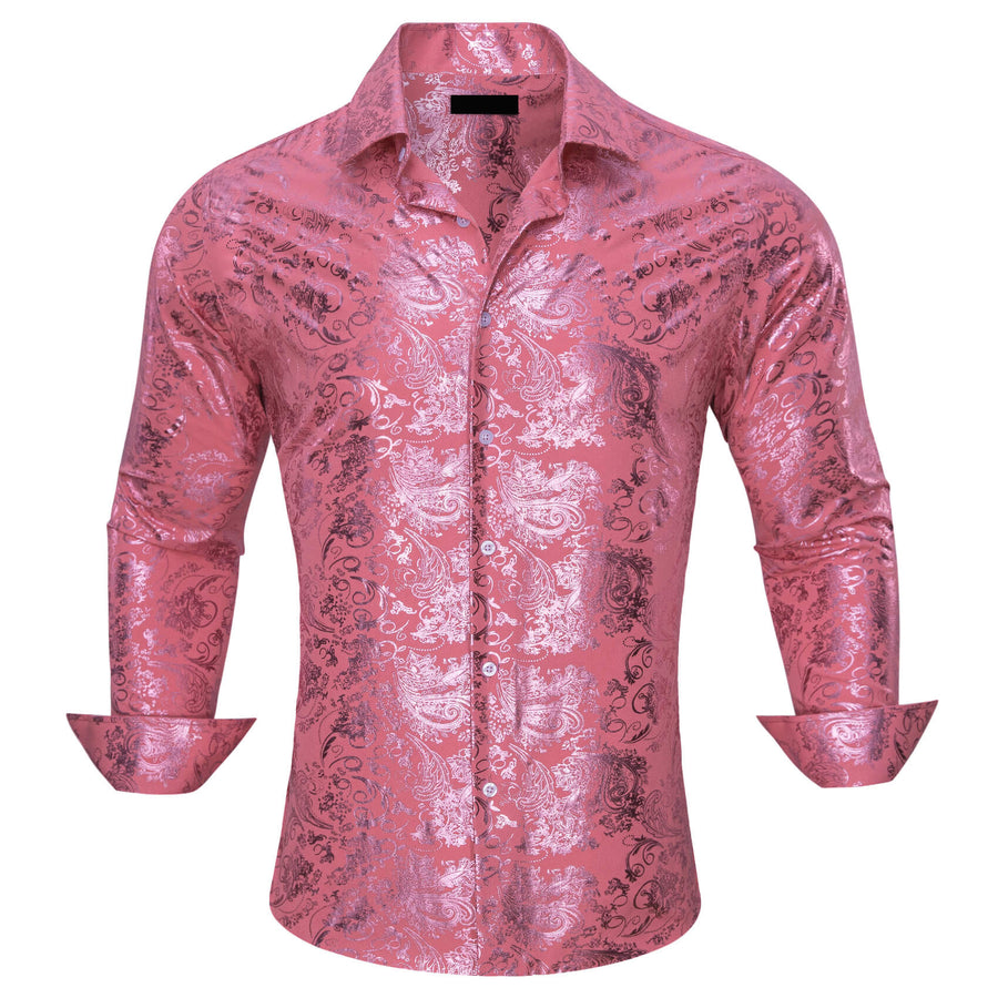 Watermelon Pink Floral Silk Dress Shirt shirt S   - Sophisticated Gentlemen