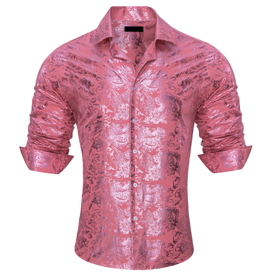 Watermelon Pink Floral Silk Dress Shirt shirt    - Sophisticated Gentlemen