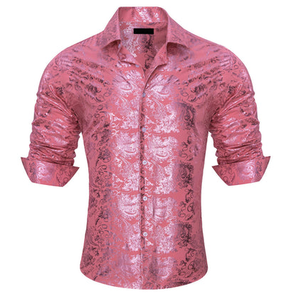 Watermelon Pink Floral Silk Dress Shirt shirt    - Sophisticated Gentlemen