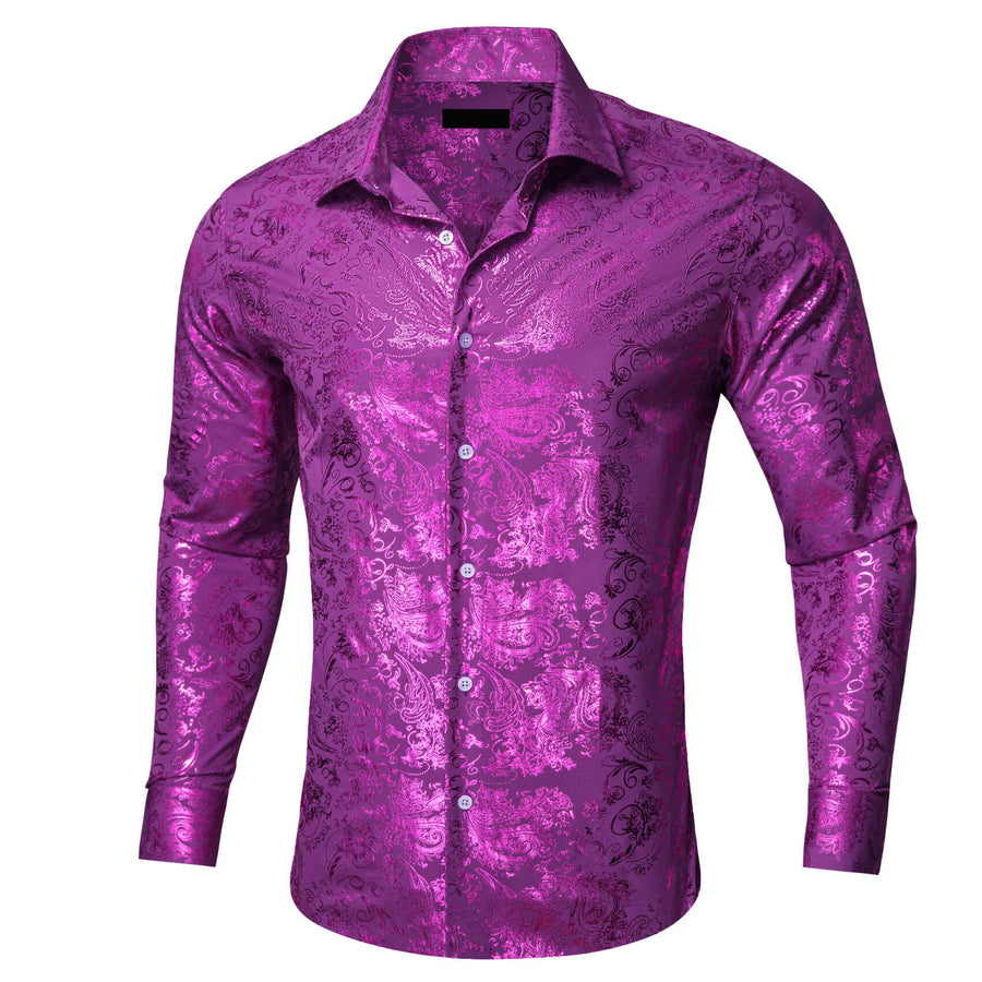 Orchid Purple Jacquard Floral Men's Silk Dress Shirt shirt    - Sophisticated Gentlemen