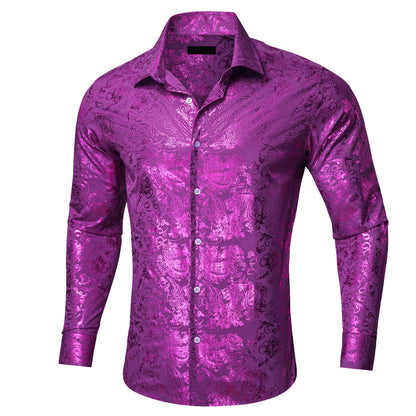 Orchid Purple Jacquard Floral Men's Silk Dress Shirt shirt    - Sophisticated Gentlemen
