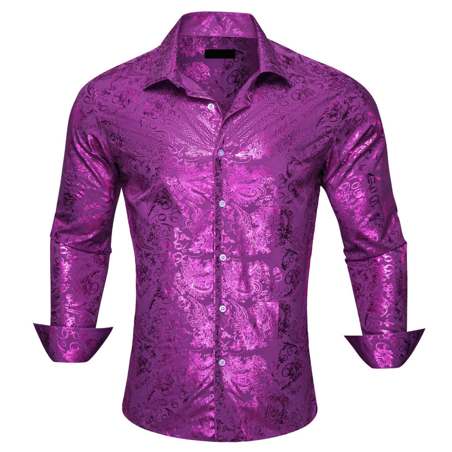 Orchid Purple Jacquard Floral Men's Silk Dress Shirt shirt S   - Sophisticated Gentlemen