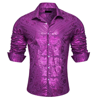 Orchid Purple Jacquard Floral Men's Silk Dress Shirt shirt    - Sophisticated Gentlemen