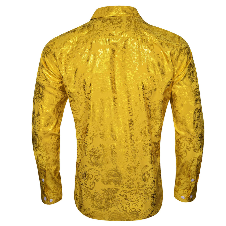 Gold Yellow Jacquard Floral Silk Dress Shirt shirt    - Sophisticated Gentlemen