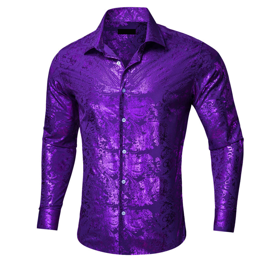 Violet Purple Floral Silk Dress Shirt shirt    - Sophisticated Gentlemen
