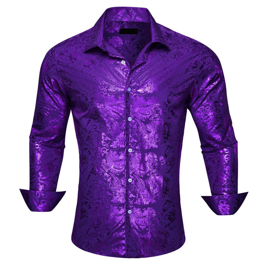 Violet Purple Floral Silk Dress Shirt shirt S   - Sophisticated Gentlemen