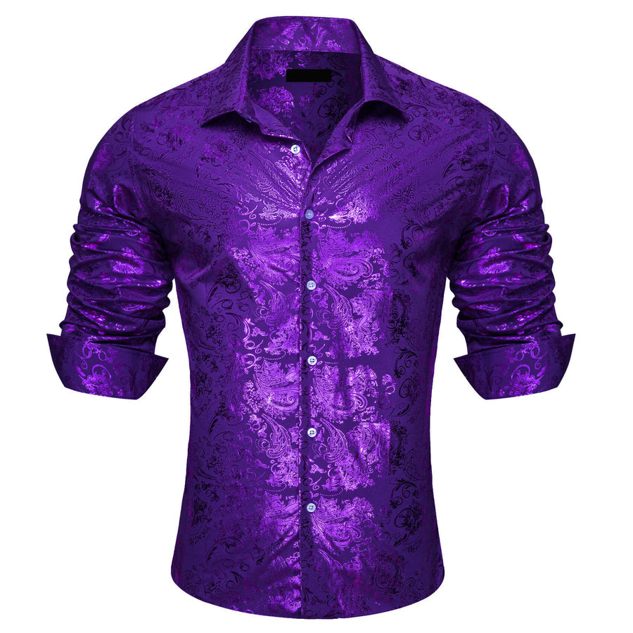 Violet Purple Floral Silk Dress Shirt shirt    - Sophisticated Gentlemen