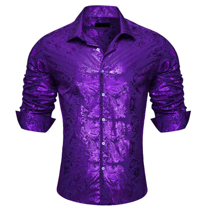 Violet Purple Floral Silk Dress Shirt shirt    - Sophisticated Gentlemen