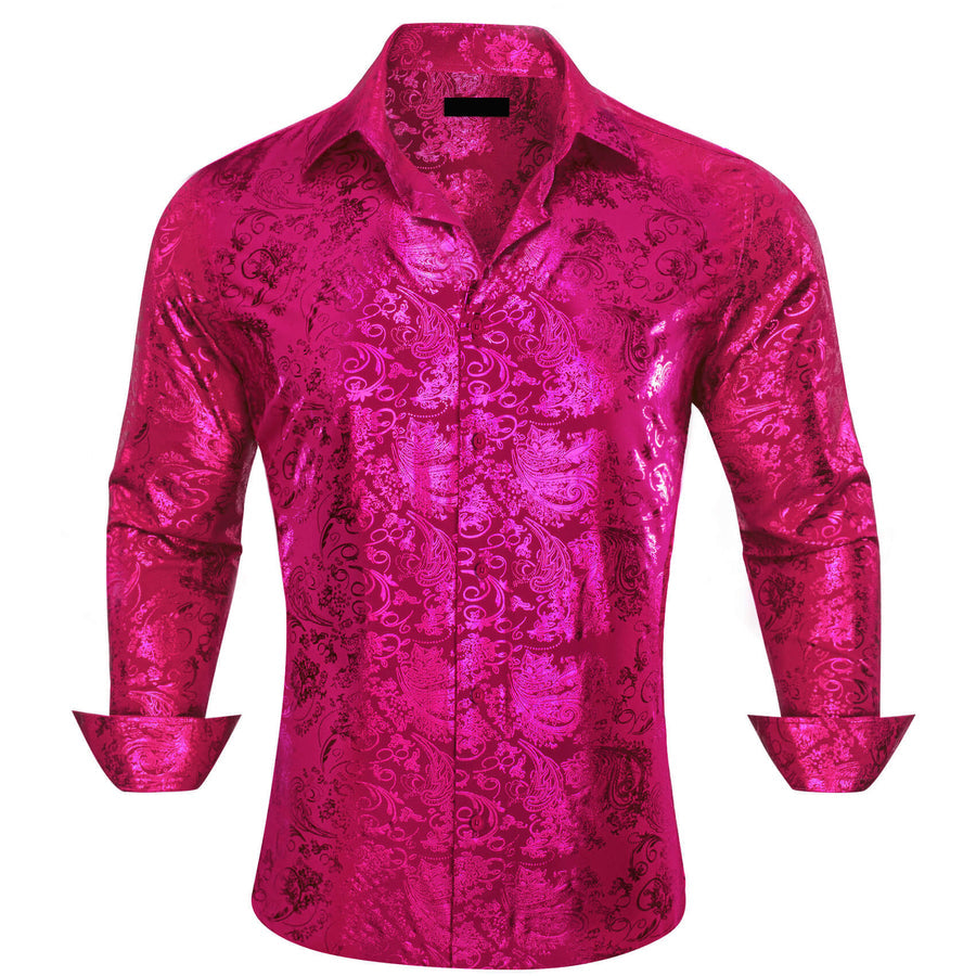 Magenta Pink Bronzing Floral Dress Shirt shirt S   - Sophisticated Gentlemen