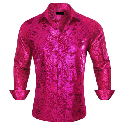 Magenta Pink Bronzing Floral Dress Shirt shirt S   - Sophisticated Gentlemen
