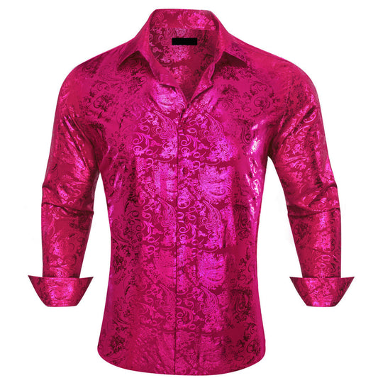 Magenta Pink Bronzing Floral Dress Shirt shirt S   - Sophisticated Gentlemen