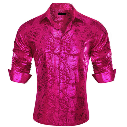 Magenta Pink Bronzing Floral Dress Shirt shirt    - Sophisticated Gentlemen