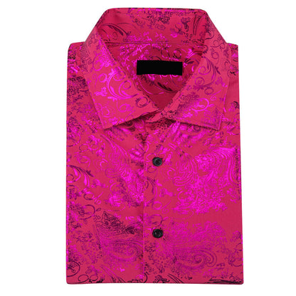 Magenta Pink Bronzing Floral Dress Shirt shirt    - Sophisticated Gentlemen