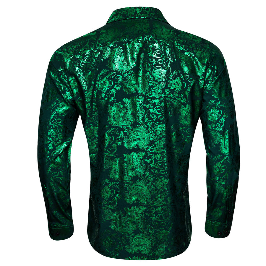 Emerald Green Bronzing Floral Jacquard Silk Dress Shirt shirt    - Sophisticated Gentlemen