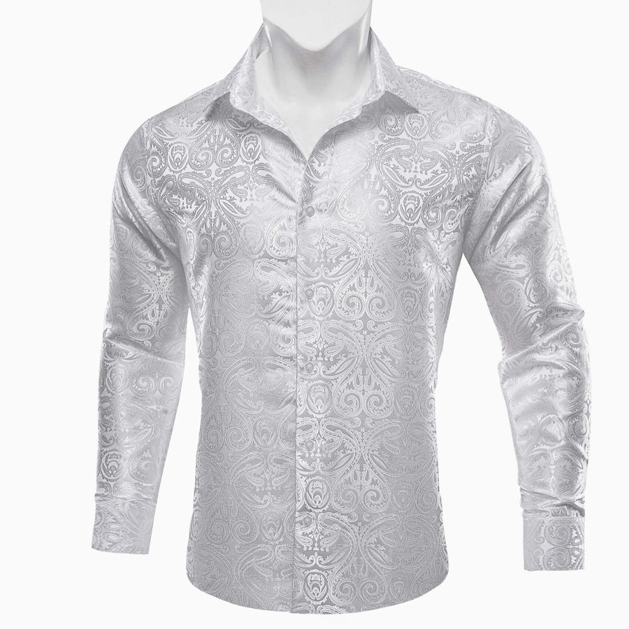 White Paisley Jacquard Silk Dress Shirt shirt    - Sophisticated Gentlemen