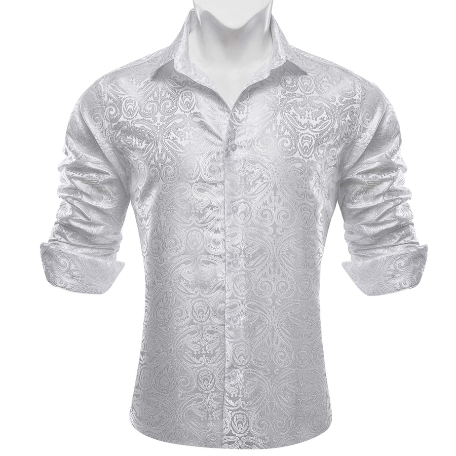 White Paisley Jacquard Silk Dress Shirt shirt    - Sophisticated Gentlemen