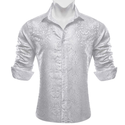 White Paisley Jacquard Silk Dress Shirt shirt    - Sophisticated Gentlemen